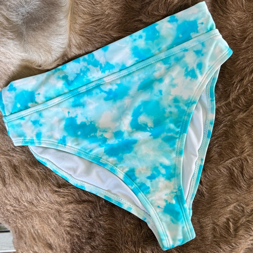 California Waves Blue Tie Dye High Waist Bikini Bottom Swimsuit Size S NWT